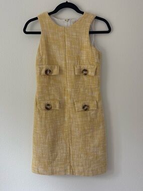 Michael Kors Yellow Tweed Button Pocket Shift Dress